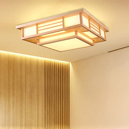 OUKANING Japanische Deckenleuchte, stufenlos dimmende LED-Massivholz-Deckenleuchten Kreative Geometrie Tatami-Deckenbeleuchtung Wohnzimmer Schlafzimmer Pendelleuchte von OUKANING