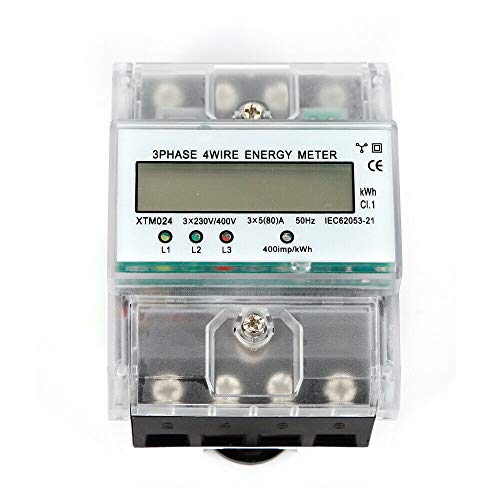 OUKANING LCD Drehstromzähler 80A Energie Stromzähler Strommessung Interface IEC 62053-21 für DIN Hutschiene 3-Phasen Wechselstromzähler 230V / 400V von OUKANING
