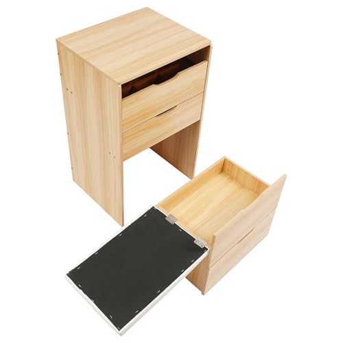 OUKANING Schminktisch mit Hocker und Spiegelfach, Großer Stauraum Kommode mit 3 Schubladen, Multifunktional als Nachttisch, Platzsparend für kleine Räume, einfach zu reinigen (Holzfarbe) von OUKANING