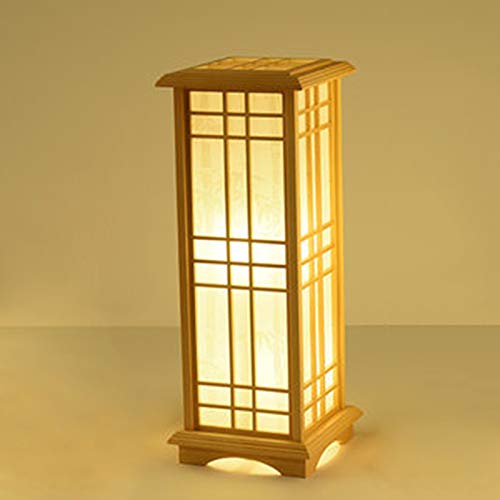 OUKANING Stehlampe Japanischen Stil - LED Stehleuchte mit Lampenschirm Holz Stehlampe Wohnzimmer Arbeitszimmer Schreibtisch lampe Tatami Tischlampe(Warmweiss,24x24X60 cm) von OUKANING