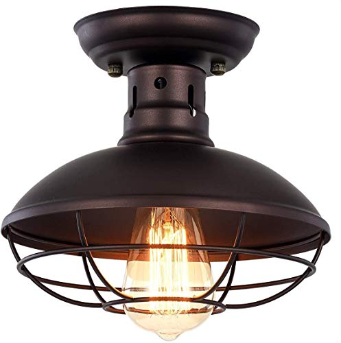 OUKANING Vintage Deckenleuchte Schwarz Metal Ceiling Light E27 Semi Flush Mount Ceiling Light Vintage 8,7 inch Deckenlampen Industrielampe Lampe von OUKANING