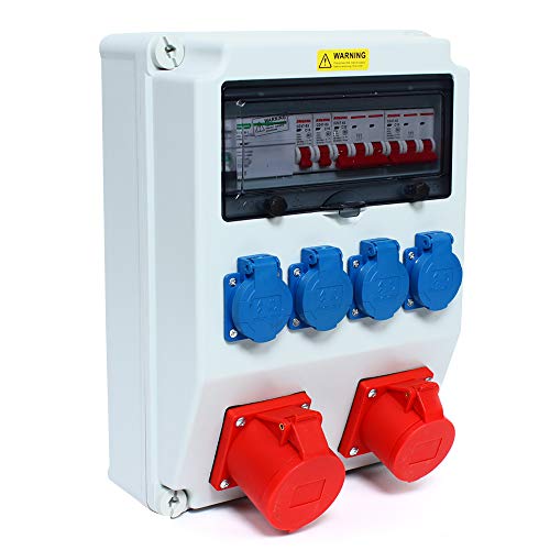 OUKANING Wandverteiler CEE + 1x16A + 1x32A + 4x230V FI Stromverteiler Baustromverteiler Feuchtraumverteiler Komplett von OUKANING
