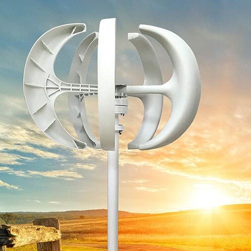 OUKANING 600W Windkraftanlage mit 5 Flügeln - Vertikale Windturbine für 24V Systeme Lantern-Design für Garten & Boot (90x60cm, Weiß) - Inkl. IP67 Regler von OUKANING