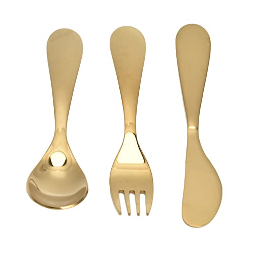 Kinderbesteck Set, 3 Teilig Gold 304 Edelstahl Spiegelpolitur Besteck-Set Gabel-Löffel-Messer Ein modernes Goldenes Spülmaschinengeeignet Besteck-Set Küchengeschirr für Kinder von OUKENS