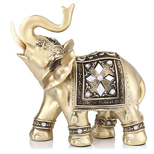 OUKENS Elefantenstatue, Gold Farbe Elegante Elefant Sammlerstück Reichtum Glückselefant Figur, perfekt für Wohnkultur, Bürodekoration Geschenkkollektion(M) von OUKENS