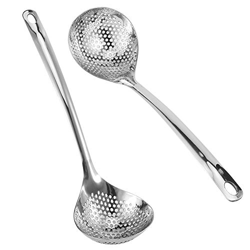 Schlitzlöffel, 2 Stück Fondue Sieb Edelstahl Schlitzlöffel Kochsieb Skimmer Küchensieb Schlitzlöffel mit langem Griff, abseihlöffel zum Abtropfen von Öl und zum Braten von OUKENS