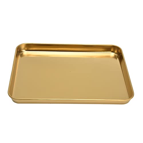 Serviertablett aus Edelstahl, rechteckig, dekorativ, verspiegelt, Serviergeschirr, Tablett, Bodenplatte, für Restaurant mit flachem Boden, Golden Flat Gold von OUKENS