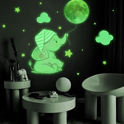 Wandtattoo, Kreativer Leuchtend Elefanten Sterne Wolken Fluoreszierender Wandaufkleber, Kinder Schlafzimmer-Dekorationsaufkleber, Selbstklebender Tiere Wandaufkleber Für Schlafzimmer, Kinderzimmer von OUKENS