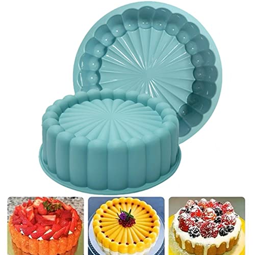 20,3 cm Silikon-Charlotte-Kuchenform, runde Silikonformen, wiederverwendbare geriffelte Kuchenform zum Backen von Erdbeeren, Shortcakes, Käsekuchen, (grün) von OUKEYI