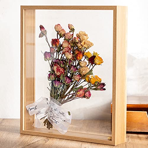 20,3 x 25,4 cm, schwebender Rahmen aus hellem Eichenholz, doppelter Glas-Bilderrahmen, Display-Fotorahmen, getrocknete Blumen, dekorativer schwimmender Bilderrahmen von OUKEYI