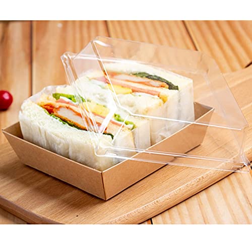 50 Sets mit transparenten Deckeln, Sandwich-Box, Roll-Kuchenbox, Schweizer Roll-Kuchenträger, quadratischer Lebensmittelbehälter, Dessert, Sushi, Obst, Lebensmittelaufbewahrung (braunes) von OUKEYI