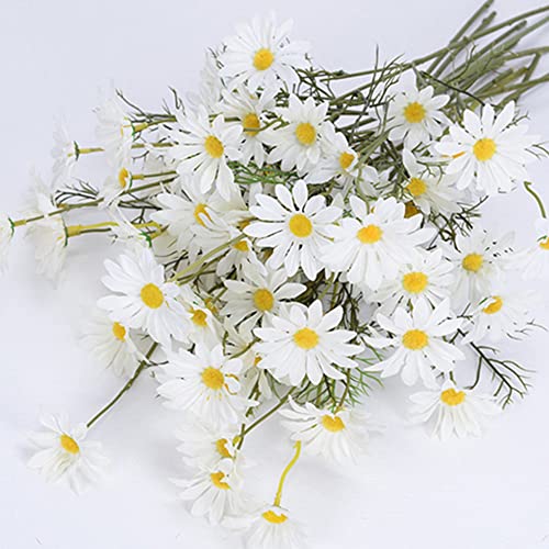 OUKEYI 15 Bündel künstliche Blumen Weiß Künstliche Gänseblümchen Blumen UV-beständig Outdoor Künstliche Wildblumen mit Stielen Faux Greenery Sträucher Pflanzen Arrangements für Heimdekoration von OUKEYI