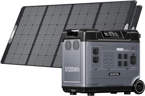 OUKITEL Abearl P5000 Powerstation 2200W mit 2 x 400W Solarpanel, 5120Wh Solargenerator mit LiFePO4 Batterie, 1,8 Std. Schnelllade, 1000W Solar Ladeeingang für Notfälle/Stromausfall/Heimgebrauch von OUKITEL