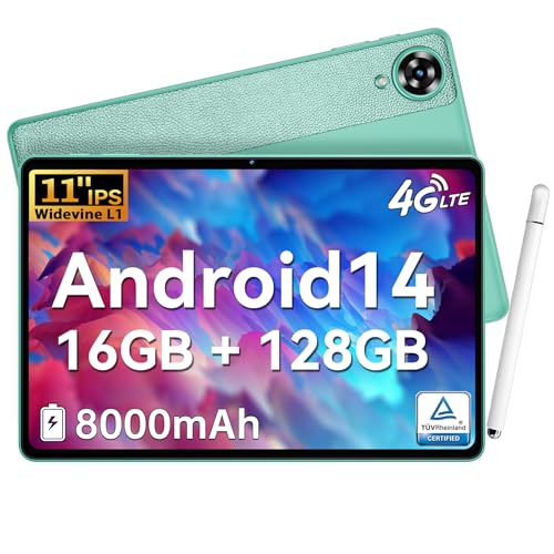 OUKITEL OT11 Tablet 11 Zoll, Android 14 mit 8000mAh, 16GB RAM + 128GB ROM (1TB TF), 1280x800 FHD | 5G WiFi | 4G SIM | BT5 | 5MP + 13MP | GMS-Zertifiziert | Tablet mit Stift, Grün von OUKITEL