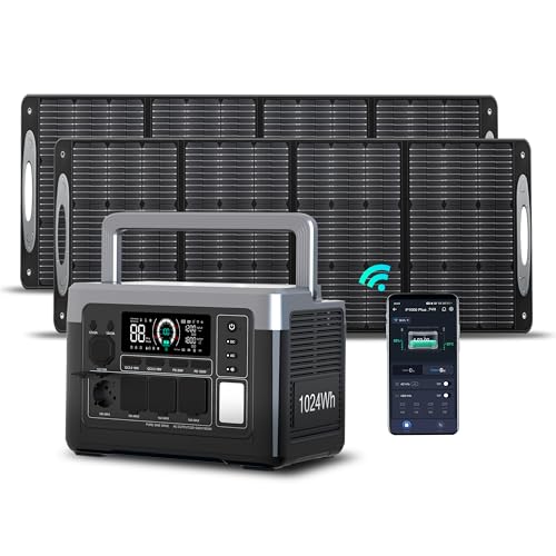 OUKITEL P1000 Plus Solargenerator mit 2x220W Solarpanel, 1024Wh LiFePO4-Batterie,1800W Tragbare Powerstation, Schnellladung von 0-80% in 45 Min. Ultra-Leise für Camping, Wohnmobile & Stromausfälle von OUKITEL