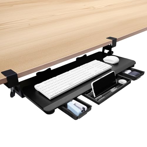 OUKMIC Große Tastaturablage unter dem Schreibtisch mit stabiler C-Klemmhalterung und Aufbewahrungsschublade, 68,6 x 30,5 cm, ausziehbare Plattform, Computertisch, strapazierfähig, ausziehbar, für OUKMIC Große Tastaturablage unter dem Schreibtisch mit stabiler C-Klemmhalterung und Aufbewahrungsschublade, 68,6 x 30,5 cm, ausziehbare Plattform, Computertisch, strapazierfähig, ausziehbar, für von OUKMIC