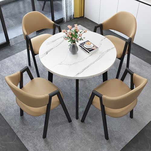 BüRotisch- Und Stuhlset FüR 4 Personen, Kleiner Runder Konferenzstuhl Mit RüCkenlehne, 5-Teiliger Platzsparender Verhandlungs-Empfangstischstuhl (D 31,5 Zoll/80 cm, Pu-Khaki) von OUKMXSY