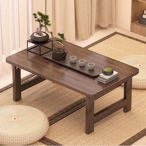 Japanischer Faltbarer Couchtisch, Niedriger Vintage-Teetisch Aus Massivholz Zum Sitzen Auf Dem Boden, Tragbarer Tatami-Boden FüR Schlafzimmer Und Erkerfenster (60 X 40 X 35 Cm (24 X 16 X 14), Walnuss) von OUKMXSY