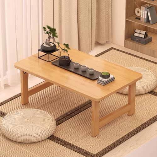 Japanischer Faltbarer Couchtisch, Niedriger Vintage-Teetisch Aus Massivholz Zum Sitzen Auf Dem Boden, Tragbarer Tatami-Boden FüR Schlafzimmer Und Erkerfenster (60 X 40 X 35 Cm (24 X 16 X 14), Natur) von OUKMXSY