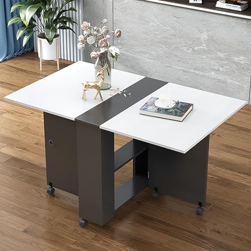 Klappbarer Esstisch, Klapptisch, Platzsparend, Mit 6 RäDern Und 2-Lagigem Ablagefach, FüR Kleine RäUme, KüChe, Wohnzimmer (Farbe: D, GrößE Klappbarer Esstisch, Klapptisch, Platzsparend, Mit 6 RäDern Und 2-Lagigem Ablagefach, FüR Kleine RäUme, KüChe, Wohnzimmer (Farbe: D, GrößE von OUKMXSY