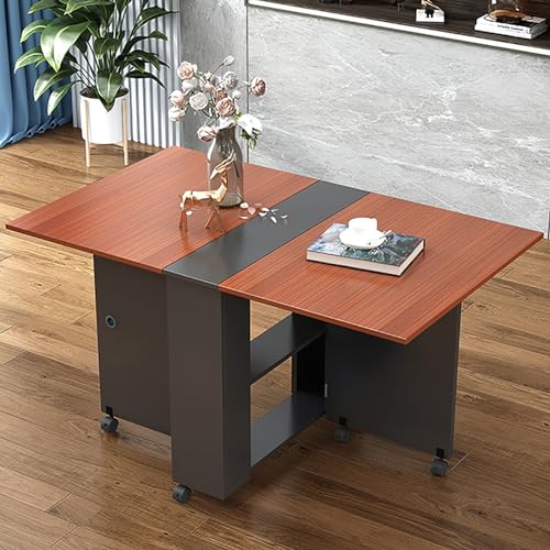 Klappbarer Esstisch, Klapptisch, Platzsparend Mit 6 RäDern Und 2-Lagigem Ablagefach, FüR Kleine RäUme, KüChe, Wohnzimmer (Farbe: A, GrößE Klappbarer Esstisch, Klapptisch, Platzsparend Mit 6 RäDern Und 2-Lagigem Ablagefach, FüR Kleine RäUme, KüChe, Wohnzimmer (Farbe: A, GrößE von OUKMXSY