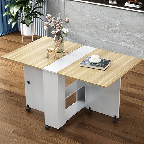 Klappbarer Esstisch, Klapptisch, Platzsparend Mit 6 RäDern Und 2-Lagigem Ablagefach, FüR Kleine RäUme, KüChe, Wohnzimmer (Farbe: B, GrößE von OUKMXSY
