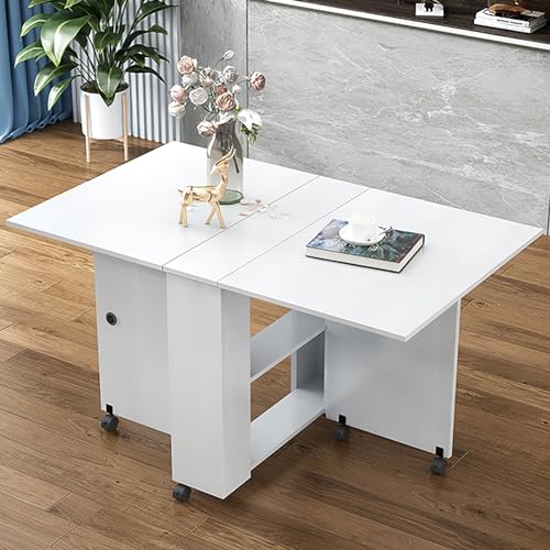 Klappbarer Esstisch, Klapptisch, Platzsparend Mit 6 RäDern Und 2-Lagigem Ablagefach, FüR Kleine RäUme, KüChe, Wohnzimmer (Farbe: C, GrößE von OUKMXSY