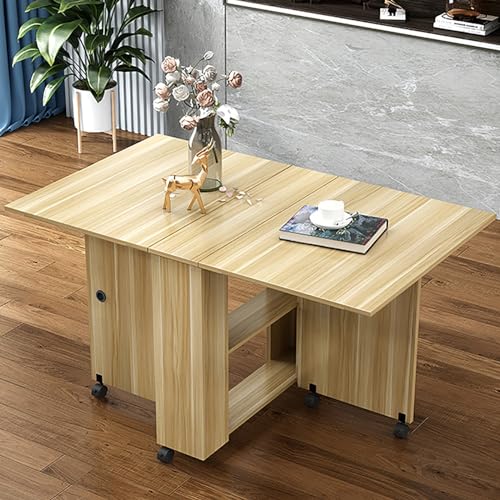 Klappbarer Esstisch, Klapptisch, Platzsparend Mit 6 RäDern Und 2-Lagigem Ablagefach, FüR Kleine RäUme, KüChe, Wohnzimmer (Farbe: E, GrößE von OUKMXSY