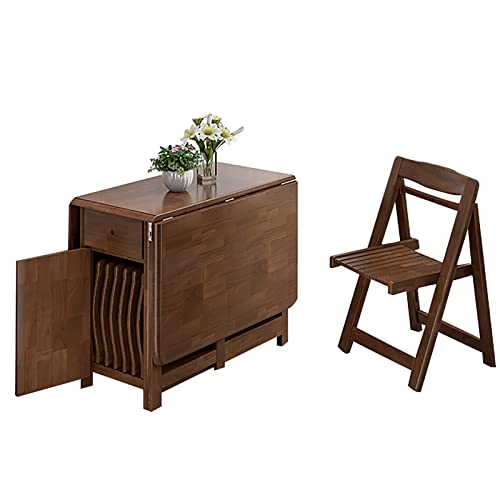 Klapptisch Und StüHle, Ausziehbares Esstisch-Set Mit Rollen Und Schublade, 5-Teiliges Esszimmerset Im Landhausstil Aus Massivholz, Platzsparende StüHle FüR Die KüCheninsel (Tisch Und 4 StüHle, Braun Klapptisch Und StüHle, Ausziehbares Esstisch-Set Mit Rollen Und Schublade, 5-Teiliges Esszimmerset Im Landhausstil Aus Massivholz, Platzsparende StüHle FüR Die KüCheninsel (Tisch Und 4 StüHle, Braun von OUKMXSY