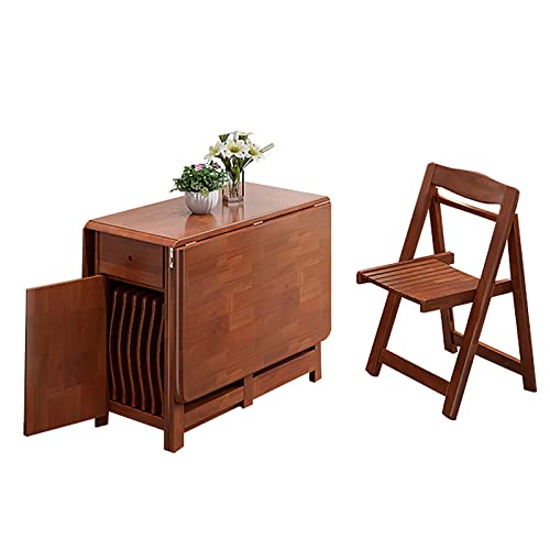 Klapptisch Und StüHle, Ausziehbares Esstisch-Set Mit Rollen Und Schublade, 5-Teiliges Esszimmerset Im Landhausstil Aus Massivholz, Platzsparende StüHle FüR Die KüCheninsel (Tisch Und 4 StüHle, Braun Klapptisch Und StüHle, Ausziehbares Esstisch-Set Mit Rollen Und Schublade, 5-Teiliges Esszimmerset Im Landhausstil Aus Massivholz, Platzsparende StüHle FüR Die KüCheninsel (Tisch Und 4 StüHle, Braun von OUKMXSY