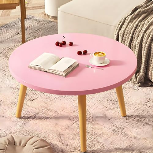 Moderner Runder Couchtisch, Holztisch FüR Das Wohnzimmer, Niedriger Kleiner Schreibtisch, Tatami, Auf Dem Boden Sitzend, Schlafzimmer, Erkerfenster, Teestube (61 Cm L X 61 Cm B, 50 Cm H, Pink) von OUKMXSY
