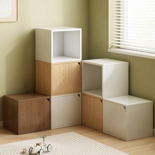 Modular Cube Bookshelf, kostenloser Kombinationspeicherschrank, stapelbares Bücherregal, Holzausstellungsbuchhandel - Robuster Bodenorganisator für Home Office Paradise Oak 2 Single-story no door von OUKMXSY