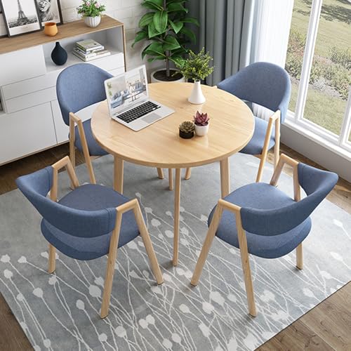 OUKMXSY BüRotisch- Und Stuhlset FüR 4 Personen, Kleiner Runder Konferenzstuhl Mit RüCkenlehne, 5-Teiliger Platzsparender Verhandlungs-Empfangstischstuhl (D 31,5 Zoll/80 cm, Blau) von OUKMXSY