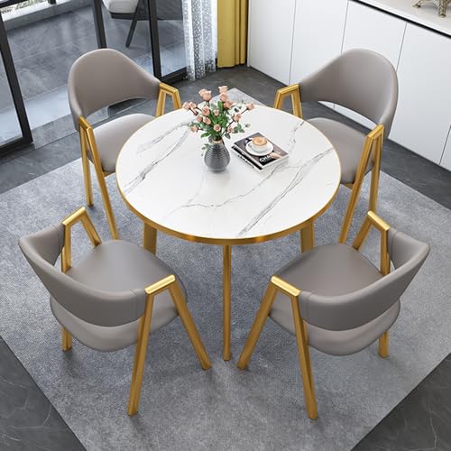 OUKMXSY BüRotisch- Und Stuhlset FüR 4 Personen, Kleiner Runder Konferenzstuhl Mit RüCkenlehne, 5-Teiliger Platzsparender Verhandlungs-Empfangstischstuhl (D 31,5 Zoll/80 cm, Golden) von OUKMXSY