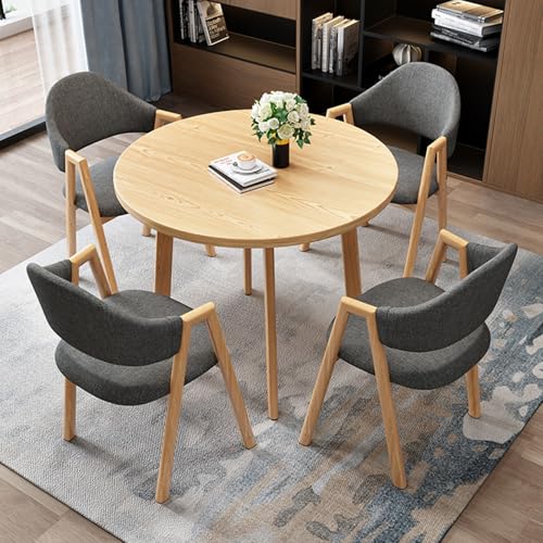 OUKMXSY BüRotisch- Und Stuhlset FüR 4 Personen, Kleiner Runder Konferenzstuhl Mit RüCkenlehne, 5-Teiliger Platzsparender Verhandlungs-Empfangstischstuhl (D 31,5 Zoll/80 cm, Grau B) von OUKMXSY