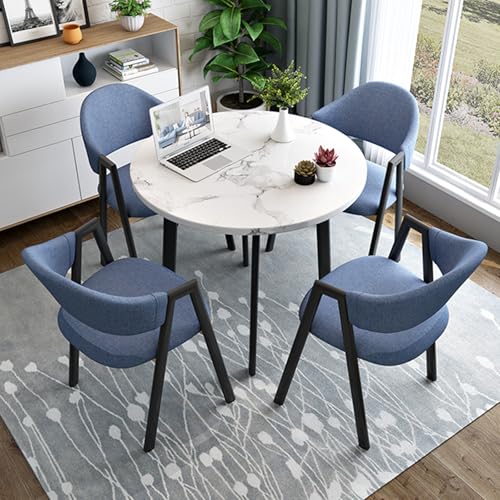 OUKMXSY BüRotisch- Und Stuhlset FüR 4 Personen, Kleiner Runder Konferenzstuhl Mit RüCkenlehne, 5-Teiliger Platzsparender Verhandlungs-Empfangstischstuhl (D 31,5 Zoll/80 cm, Hellblau) von OUKMXSY