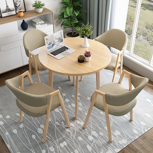 OUKMXSY BüRotisch- Und Stuhlset FüR 4 Personen, Kleiner Runder Konferenzstuhl Mit RüCkenlehne, 5-Teiliger Platzsparender Verhandlungs-Empfangstischstuhl (D 31,5 Zoll/80 cm, Khaki) von OUKMXSY