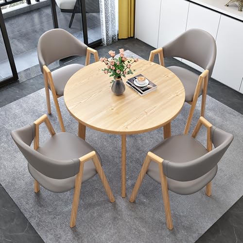 OUKMXSY BüRotisch- Und Stuhlset FüR 4 Personen, Kleiner Runder Konferenzstuhl Mit RüCkenlehne, 5-Teiliger Platzsparender Verhandlungs-Empfangstischstuhl (D 31,5 Zoll/80 cm, Pu-Hellgrau) von OUKMXSY