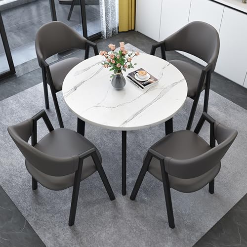 OUKMXSY BüRotisch- Und Stuhlset FüR 4 Personen, Kleiner Runder Konferenzstuhl Mit RüCkenlehne, 5-Teiliger Platzsparender Verhandlungs- Und Empfangstischstuhl (D 31,5 Zoll/80 cm, Pu Dunkelgrau) von OUKMXSY