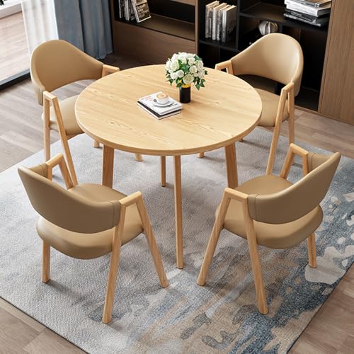 OUKMXSY BüRotisch- Und Stuhlset FüR 4 Personen, Kleiner Runder Konferenzstuhl Mit RüCkenlehne, 5-Teiliger Platzsparender Verhandlungs- Und Empfangstischstuhl (D 31,5 Zoll/80 cm, Pu Khakia) von OUKMXSY