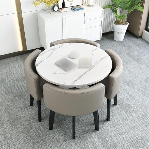 OUKMXSY FrüHstüCkstisch- Und Stuhlset FüR Die KüChe, Rundes Esszimmerset Mit 4 StüHlen, BüRo, Empfangsraum, Club, Modernes Wohn- Und FreizeitmöBel, Khaki von OUKMXSY