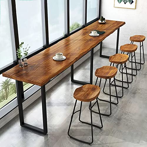 OUKMXSY Industrieller Bartisch, Schmale Tische Mit Massivholzplatte, Rechteckige Kneipentische, Hoher Thekentisch, Esstisch Mit NatüRlicher Kante, Kein Hocker (219,4 cm, Braun) von OUKMXSY