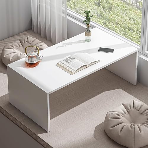 OUKMXSY Japanischer Bodentisch Aus Holz, Kleiner Couchtisch, Niedrig, Zum Sitzen Auf Dem Tatami-Tisch Im Wohnzimmer, Home Office (60 cm, Weiß) von OUKMXSY