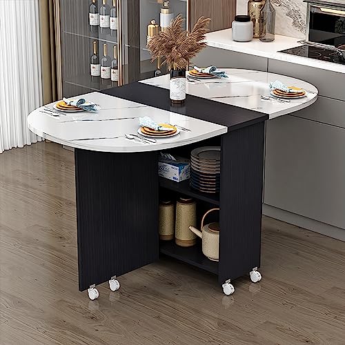 OUKMXSY Klappbarer Esstisch, Vielseitiges Abendessen, Mehrzweck-Klapptisch, Klappblatt-Erweiterung, 6 RäDer Und 2 Lagerregale, ErweiterungsküChen-BüRoschreibtisch, Platzsparend ( von OUKMXSY