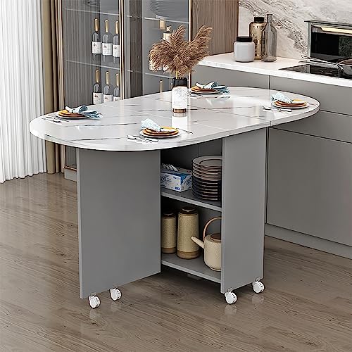 OUKMXSY Klappbarer Esstisch, Vielseitiges Abendessen, Mehrzweck-Klapptisch, Klappblatt-Erweiterung, 6 RäDer Und 2 Lagerregale, ErweiterungsküChen-BüRoschreibtisch, Platzsparend ( von OUKMXSY
