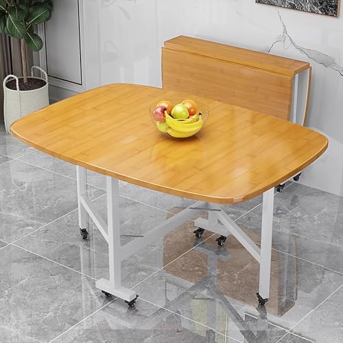OUKMXSY Klappbarer Esstisch Mit 6 RäDern, Multifunktional, Ausziehbar, Zusammenklappbar, FüR Kleine RäUme, KüChe, Schlafzimmer, Wohnzimmer, Platz FüR 2–6 Personen (119,4 X 80,9 cm, Gelb) von OUKMXSY