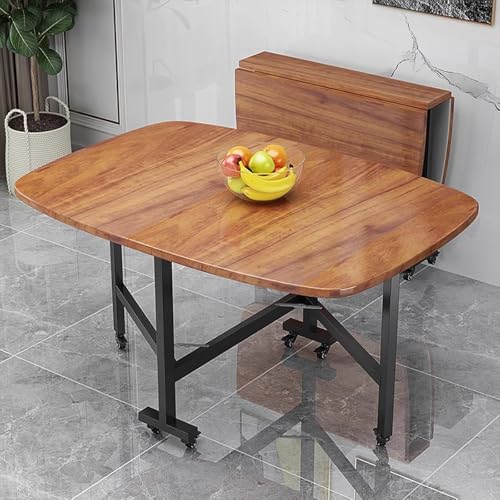 OUKMXSY Klappbarer Esstisch Mit 6 RäDern, Multifunktional, Ausziehbar Und Zusammenklappbar, FüR Kleine RäUme In KüChe, Schlafzimmer, Wohnzimmer, Platz FüR 2–6 Personen (99,9 X 60,9 cm, Braun) von OUKMXSY