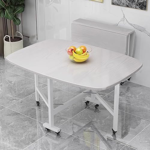 OUKMXSY Klappbarer Esstisch Mit 6 RäDern, Multifunktional, Ausziehbar Und Zusammenklappbar, FüR Kleine RäUme In KüChe, Schlafzimmer, Wohnzimmer, Platz FüR 2–6 Personen (99,9 X 60,9 cm, Weiß) von OUKMXSY