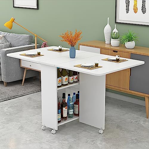 OUKMXSY Mobiler Klapp-Esstisch, Vielseitiger Esstisch Mit 6/8 RäDern Und 2 AblagefäChern, FüR Kleine, Platzsparende KüChen, Wohnzimmer (Farbe: C von OUKMXSY