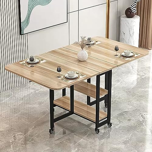 OUKMXSY Moderner, Klappbarer Esstisch, Klapptisch, Ausziehbar, 6 RäDer, Platzsparend, Holzfarbe – Schwarz, 120 cm X 70 cm 75 cm von OUKMXSY
